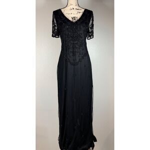 Stenay Gown Dress Women's Large Black Beaded Mesh Evening Formal Vintage Maxi